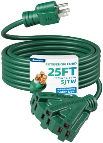 DEWENWILS 25FT Green Multi Outlet Outdoor Extension Cord 16/3, ETL Listed by DEWENWILS