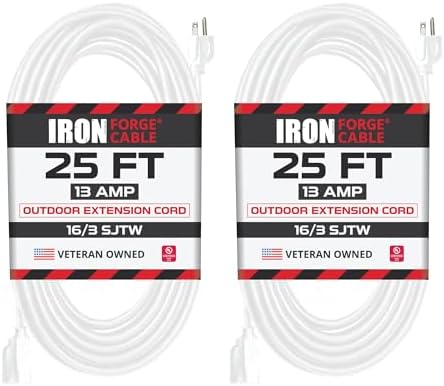 Iron Forge Cable 16 Gauge Heavy Duty White Extension Cord, 25 Ft - SJTW by IronForgeCable