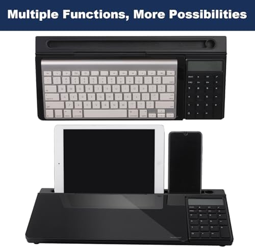 Small Glass Desktop Whiteboard Dry-Erase-Board - Computer Keyboard Stand with Calculator White Board Surface Pad with Drawer, Desk Organizers with Accessories for Office, Home, School Supplies - Black - Image 5