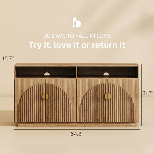 BELLEZE Set of 2 65" Stacked Sideboard Buffet Cabinet - Caramel Brown - Image 2