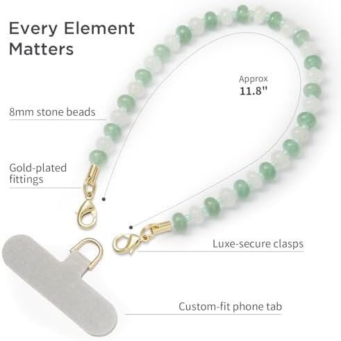 POSADINA Natural Stone Phone Charm, Beaded Healing Phone Wrist Strap, Handmade Cellphone Chain Lanyard with Tether Tab - Image 5