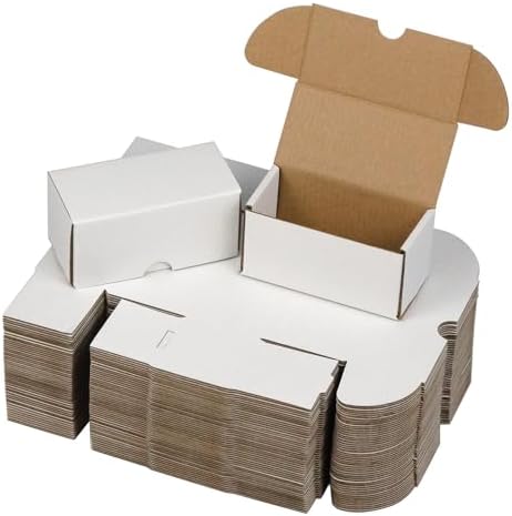 4.6x2.2x2.2 Inches Shipping Boxes Set of 50, White Corrugated Cardboard Box Literature Mailer for Packing Small Business (usable size: 4.2"x 2.1"x 2.1") by HESESOH