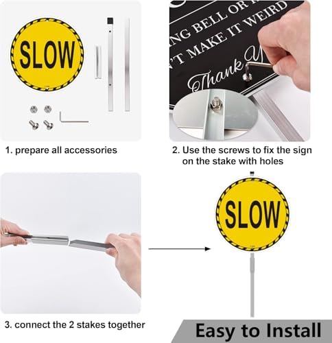 Slow Sign Children At Play 10" x 10" With 28" Long Metal Stakes Road Kids Dogs Playing Please Slow Street Safety Signal Stand Aluminum Outdoor Use Yard Business Home - Image 6