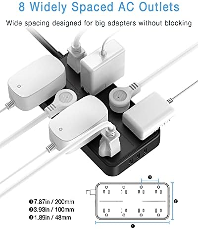 Power Strip Tower with 10 Feet Extension Cord, 1700 Joules Surge Protector Power Strip with 8 Outlets 3 USB Chargers, 1875W/15A, Flat Plug, Charging Station, Office Supplies, Dorm Essentials - Image 2