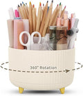 KONVINIT Pencil Pen Holder for Desk, 5 Slots 360 - Degree Rotating Desktop Organizer, Cute Desk Organizers and Accessories for School, Home, Office and Art Supply, Beige by KONVINIT