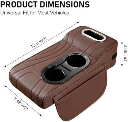 Multifunctional Car Armrest Cover, Premium PU Leather Memory Foam Center Console Cushion with Dual Cup Holders Tissue Box, Center Console Organizer Storage Pouch for Sedans SUVs Trucks (Coffee) - Image 2