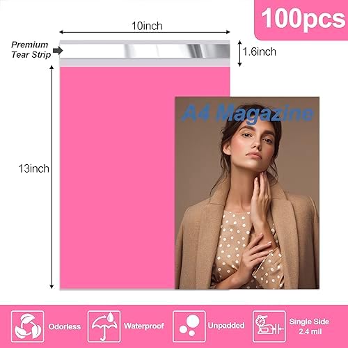 JinRuiKJ Poly Mailers 10x13 Inch, 100 Pcs Shipping Bags, Pink - Image 2
