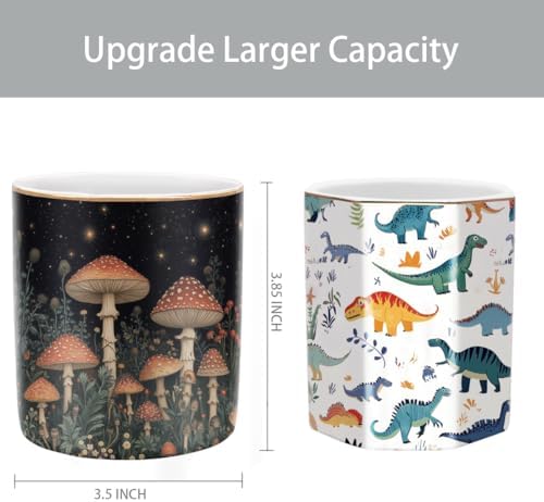 Cute Pen Pencil Holder for Desk, Durable Ceramic Organizer Decor for Room, Office, Classroom, Mushroom Pattern - Image 6