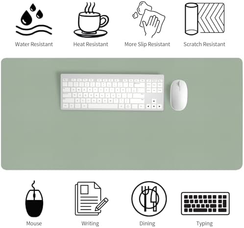 Bloss Leather Desk Mat, Large Mouse Pad, Non-Slip Desk Protector Mat, Leather Desk Blotter, Waterproof Desk Pad for Office Home Decor/Grey Green(35.4×15.7 Inches) - Image 3