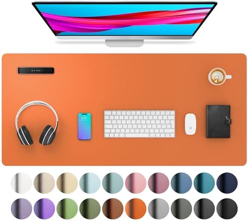 Aothia Leather Desk Pad Protector, Mouse Pad, Office Desk Mat, Non-Slip PU Leather Desk Blotter, Laptop Desk Pad, Waterproof Desk Writing Pad for Office and Home (36" x 17", Hermes Orange) by AothiaSimpleNaturalUnique