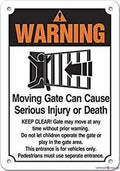 Indication Warning Sign Moving Gate Can Cause Serious Injury Or Death Wall Art Outdoor Indoor 12x8 Inches New Aluminum Metal tin Sign by Eletina