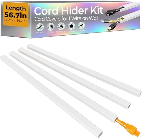 56.7in Cable Hider Cord Hider, Wire Covers for 1 Cord on Wall, Premium Cord Covers for Wires on Wall, Easy Set-up Wire Hider to Hide Tv Wires, Lamp, Speaker Cords, W0.59 H0.4in, White by Wuitaouy