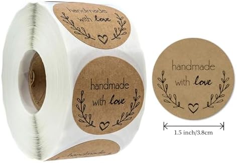 1.5 Inch Handmade with Love Stickers,500Pcs Thank You with Love Heart Sticker Baked Stickers Paper Lables Tags for Baking Packaging,Homemade Gift,Envelope Seals,Party Gift Wrap Bag (Brown03) - Image 2