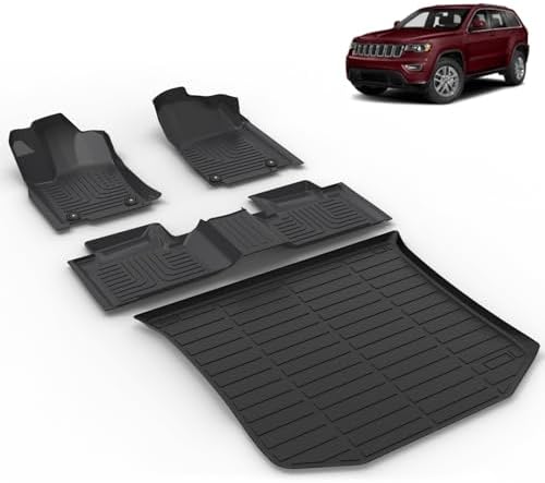 All Weather Car Floor Mats & Cargo Liner Set Fit for Jeep Grand Cherokee 2016-2021 & Grand Cherokee WK 2022-2023 (Non L) Floor Liners Trunk Liner Grand Cherokee Cargo Mat Accessories Black by VOUKIY