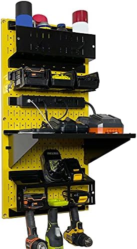 Wall Control Power Tool Storage Organizer Kit Cordless Drill Holder Charging Station Rack 16” x 32” Metal Pegboard Organization System (Yellow Pegboard) by Wall+Control