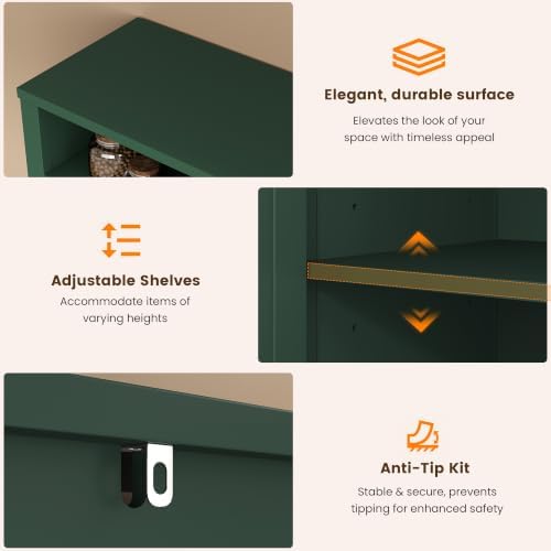 knoworld Buffet Sideboard with Storage Farmhouse, Large Kitchen Storage Cabinet Wood Coffee Bar Cabinet Buffet for Kitchen, Living Room, 63in, Green - Image 7