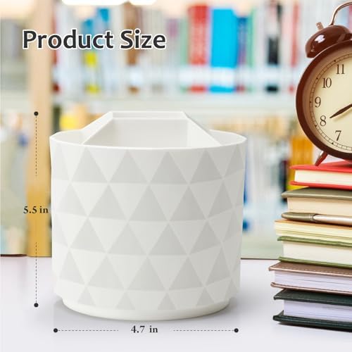 Desk Organizer, 360-Degree Rotating Pencil Pen Holders For Desk, Diamond Pattern Pen Organizer With 5 Compartments, Cute Desk Accessories Decor For Office, School,Home,Art Supply (White) - Image 3