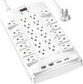 QINLIANF Surge Protector Power Strip - 6Ft Flat Plug Heavy Duty Extension Cord with 24 Outlets and 4 USB Ports(2 USB-C Ports), 4100J, for Home, Office, Dorm, ETL Listed, White by QINLIANF