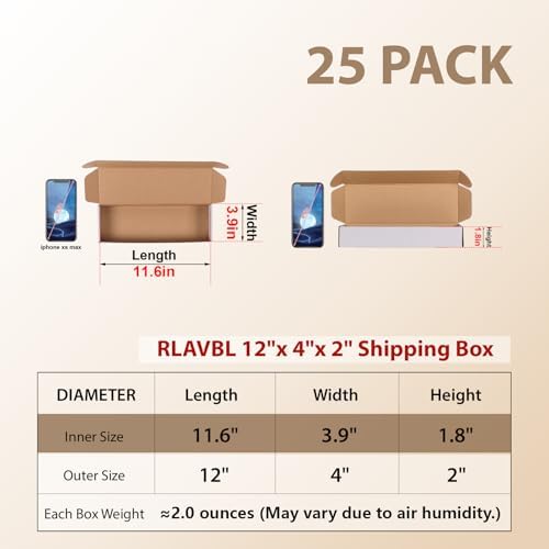 RLAVBL 12x4x2 Small Shipping Boxes Set of 25, White Corrugated Cardboard Box for Packing, Mailing, Business - Image 2