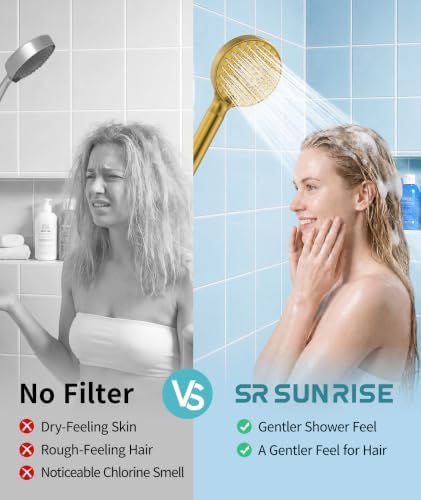 SR SUN RISE Filtered Shower Head with Handheld High Pressure 9 Spray Mode Showerhead Detachable Shower Head Water Softener Filters Beads for Hard Water Remove Chlorine 1 Filter Gold - Image 7