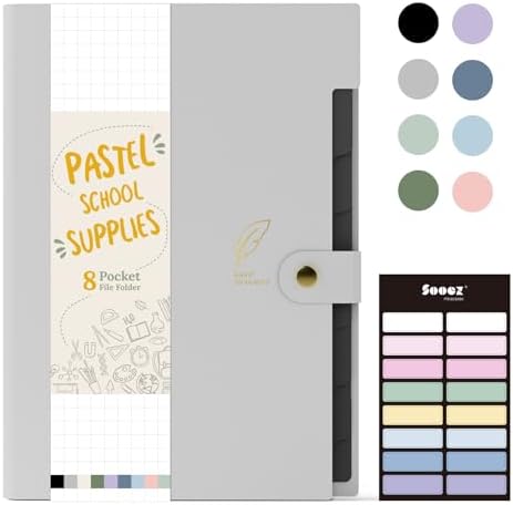 Sooez 8 Pocket Accordion File Organizer, Pastels Expanding File Folder by Sooez