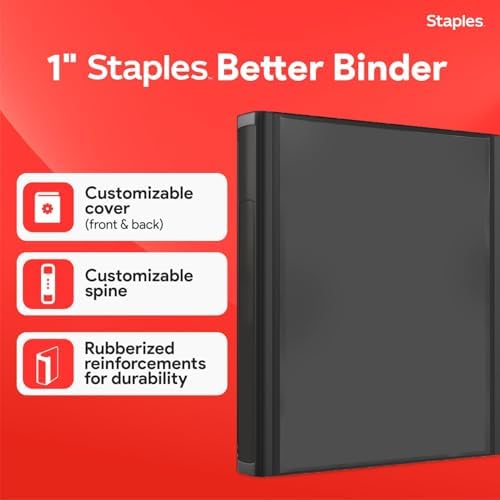 Staples Better 1-Inch D-Ring Binder, Black, Heavy-Duty, 3-Ring - Image 2