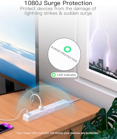 Mifaso Surge Protector Power Strip 10FT, Flat Plug, 6 AC & 4 USB (2 USB-C) - Image 3