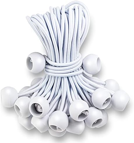 Ball Bungee Cords 6 Inch,50 PCS White Tarp Ball Bungee Ties Heavy Duty Canopy Tie Downs for Camping, Shelter,Cargo,Projector Screen,Tent Poles with UV Resistant by Kinzomor