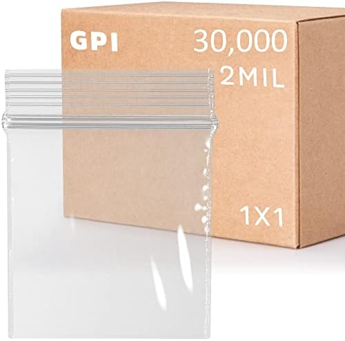 1" x 1" Tiny Zip Bags, 30000 Pack, 2 Mil, Reclosable Jewelry Bags, GPI by GPI