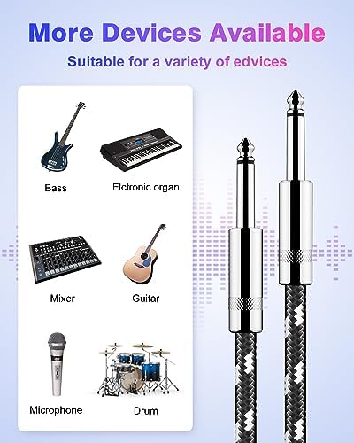 New Bee Guitar Cable 20 ft Electric Instrument Cable Bass AMP Cord 1/4 Straight to Straight for Electric Guitar, Bass Guitar, Electric Mandolin, Pro Audio, Black Whtie - Image 2