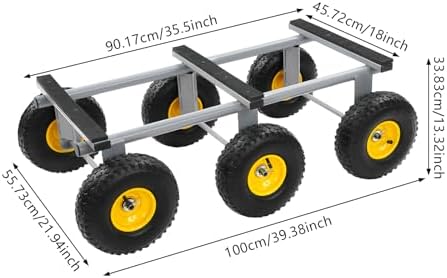 Heavy Duty Dolly 1200 lbs Capacity, 6-Wheel Foldable Utility Cart with 10" Inflatable Tires, Carbon Steel Platform Dolly for Moving Furniture, Equipment, Warehouse Use (Grey) - Image 2