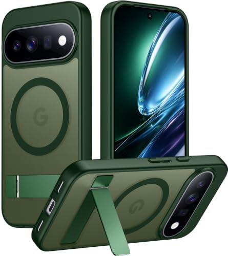 Temdan Designed for Google Pixel 11 Pro Case 2026, [Built-in Invisible Kickstand][Compatible with MagSafe][Military Grade Shockproof] Slim Translucent Matte Phone Case-Green by Temdan