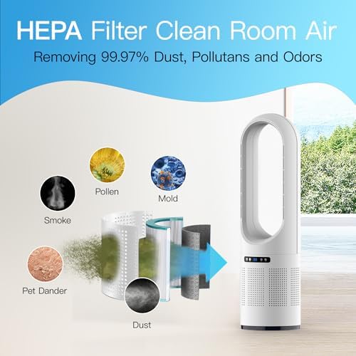 Tower Fan, 31.5Inch Cooling Bladeless Fan with HEPA Filter 99.97%, 2 IN 1 Floor Fan Combo 80° Oscillating with Remote, 8H Timer, 8 Speeds for Indoor, Bedroom, Home Office Room - Image 7