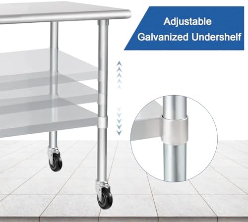 HARDURA Stainless Steel Commercial Table with Wheels 24 x 72 Inches - Image 6