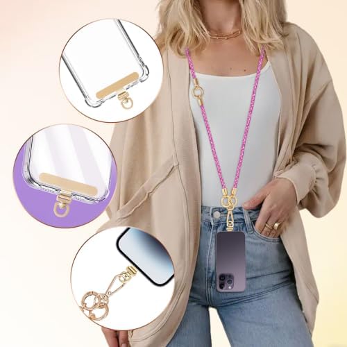 Phone Lanyard Crystal Phone Strap Crossbody, Plum - Image 4