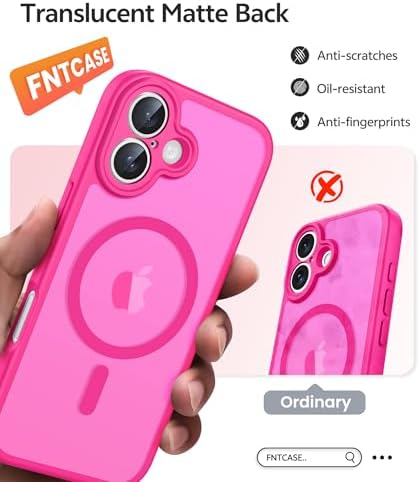 FNTCASE for iPhone 16 Plus Case, Fit for Magsafe, Screen Protector Hot Pink - Image 6