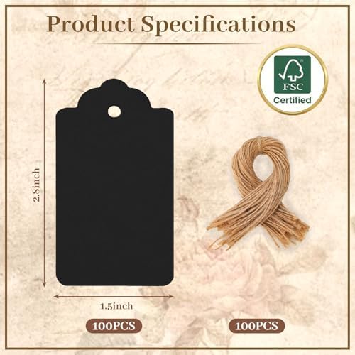 SALLYFASHION 100PCS Gift Tags with String Attached, 1.5X2.8 inch Black - Image 6