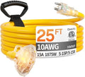 25FT 10 Gauge Extension Cord with Multiple Outlets Yellow Outdoor by Deeklify