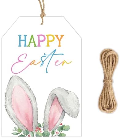 50 Pcs Happy Easter Hanging Gift Tags with String – Personalized Paper Tags for Spring Decorations, Gift Wrap, Candy Bags & Egg Decorating by Unknown
