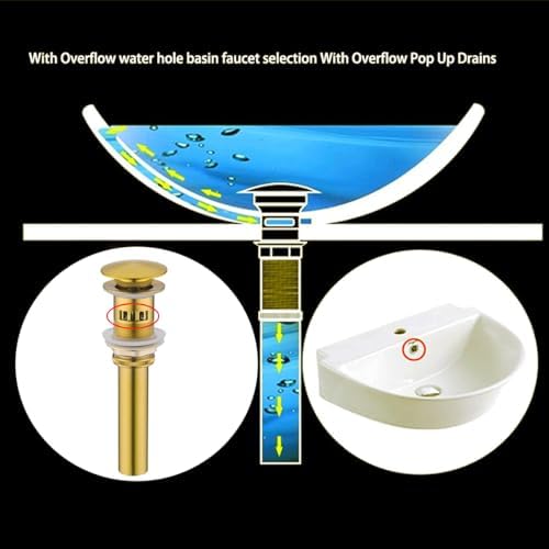 Bathroom Pop Up Sink Drain with Overflow Vessel Sink Lavatory Vanity Stopper Brushed Dark Gold, Bouncing Style Stopper Brass and 304 Stainless Steel,83606-1BDG. - Image 2