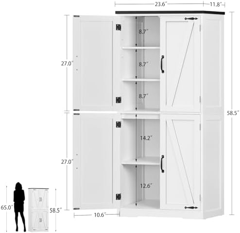 58.5" H Storage Cabinet, Farmhouse Kitchen Pantry Cabinet with 4 Doors - Image 3
