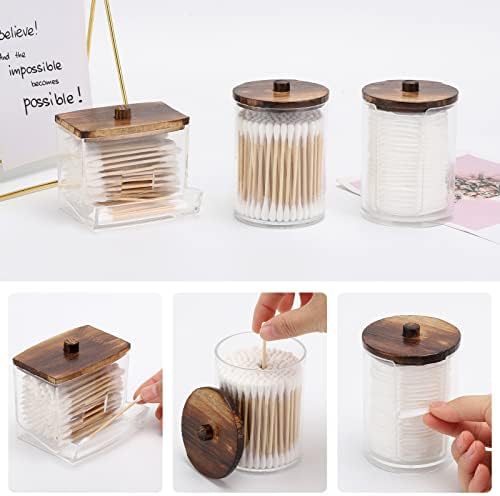 Tbestmax 4 Pack Qtip Holder Dispenser, 10/7oz Bathroom Container for Cotton Ball Cotton Swabs Pads, Apothecary Jar with Wood Lids for Organizer and Storage (Brown) - Image 7