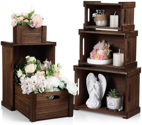 AceOrbit 6 Pcs Decorative Wood Crates with Handle for Display, Dark Brown by Unknown