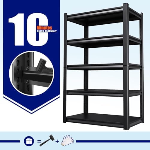 Set of 3 Garage Shelving Heavy Duty Storage Shelves, Metal Adjustable Shelving Unit, Utility Garage Organizer Shelf for Basement, Pantry, Kitchen, Warehouse,16" D x 35" W x 71" H, Black - Image 7