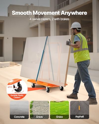 VEVOR Heavy-Duty Panel Dolly, Drywall Cart Features 45.28" x 21.8" Deck & 5" Swivel Wheels, Drywall Sheet Cart, Handling Wall Panel, Sheetrock, Lumber, Ideal for Garage, Home, Warehouse - Image 4