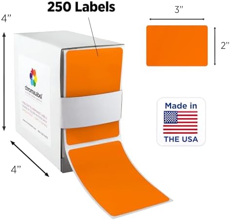 ChromaLabel 2 x 3 Inch Orange Rectangle Labels, Writable, 250/Box - Image 2