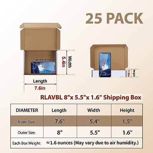 RLAVBL 8x5.5x1.6 Shipping Boxes Set of 25, White Corrugated Cardboard Box for Packing, Mailing, Business - Image 2