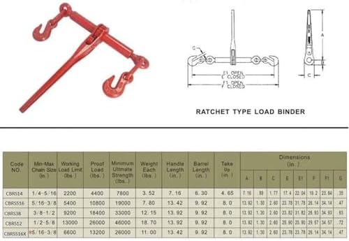 Mytee Products (4 Pack) Ratchet Binder 1/2"-5/8" fits 12 Chain Flatbed Binders 13000 WLL - Image 6