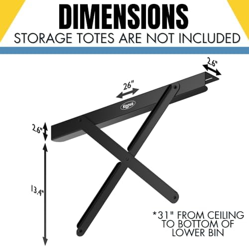 Koova Dual Rail Heavy Duty Overhead Garage Storage System - Stacking Overhead Storage Rails, Made in USA, Easy Installation, Hardware Included, Tote Bin Storage Solution - Image 3