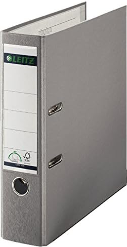 Leitz Plastic Lever Arch File, 90 Percent Recycled Card, 30 Percent Pre-Consumer Recycled Plastic, with Thumbhole and Rado Rings, 80mm Spine 600 Sheet Capacity, Grey, 10101085 by Leitz